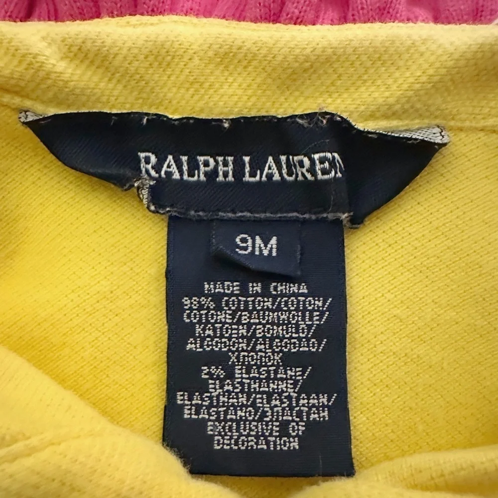 Ralph Lauren | Ruffle Neck Polo Shirt (9 mos) 💛🩷